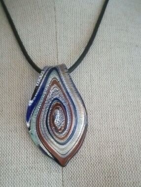 Glass Multicolor Classic Boho Layered Teardrop of Color Swirls Pendant Necklace